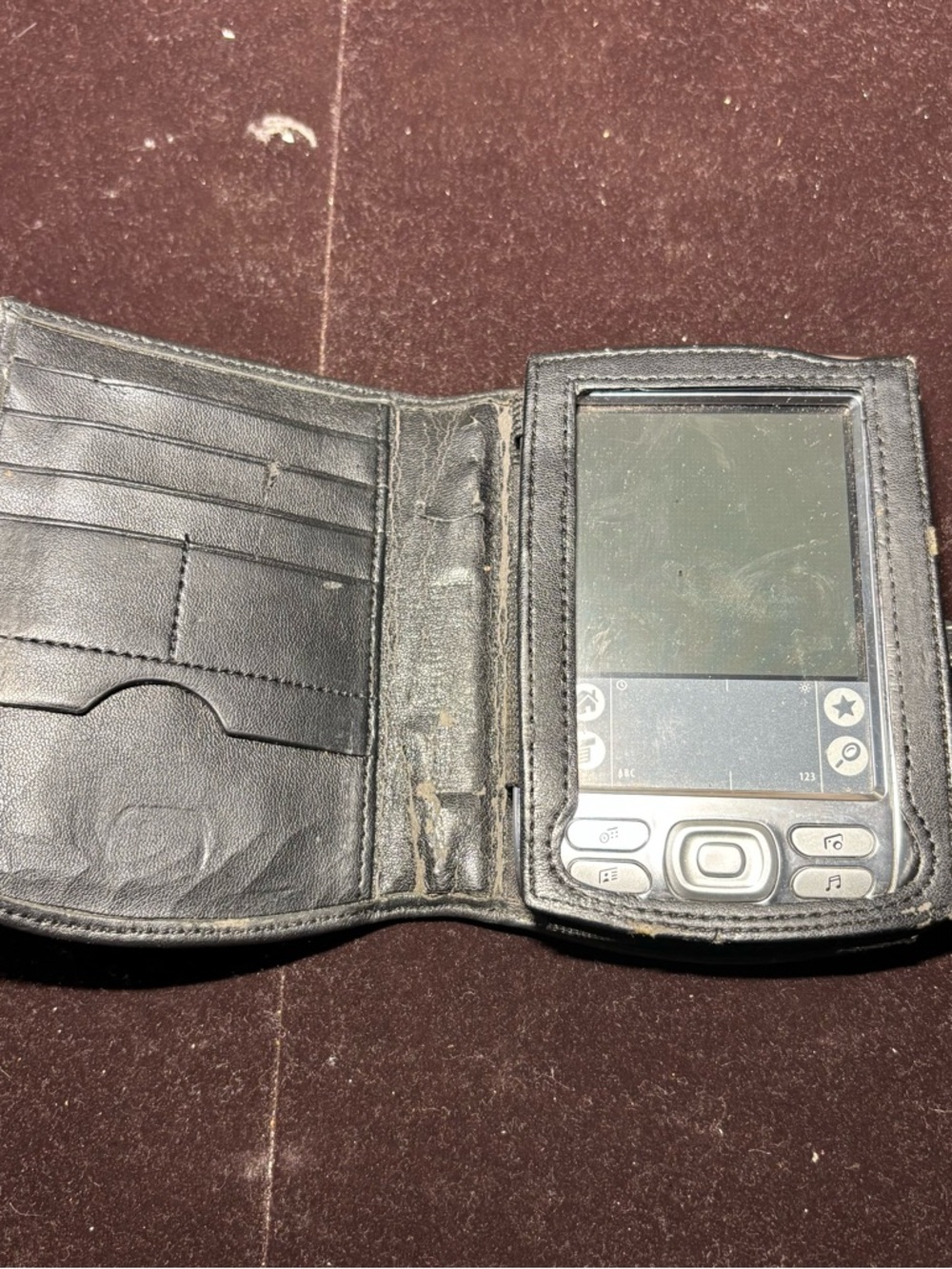 Black Leather Phone Wallet Case with Built-in Phone